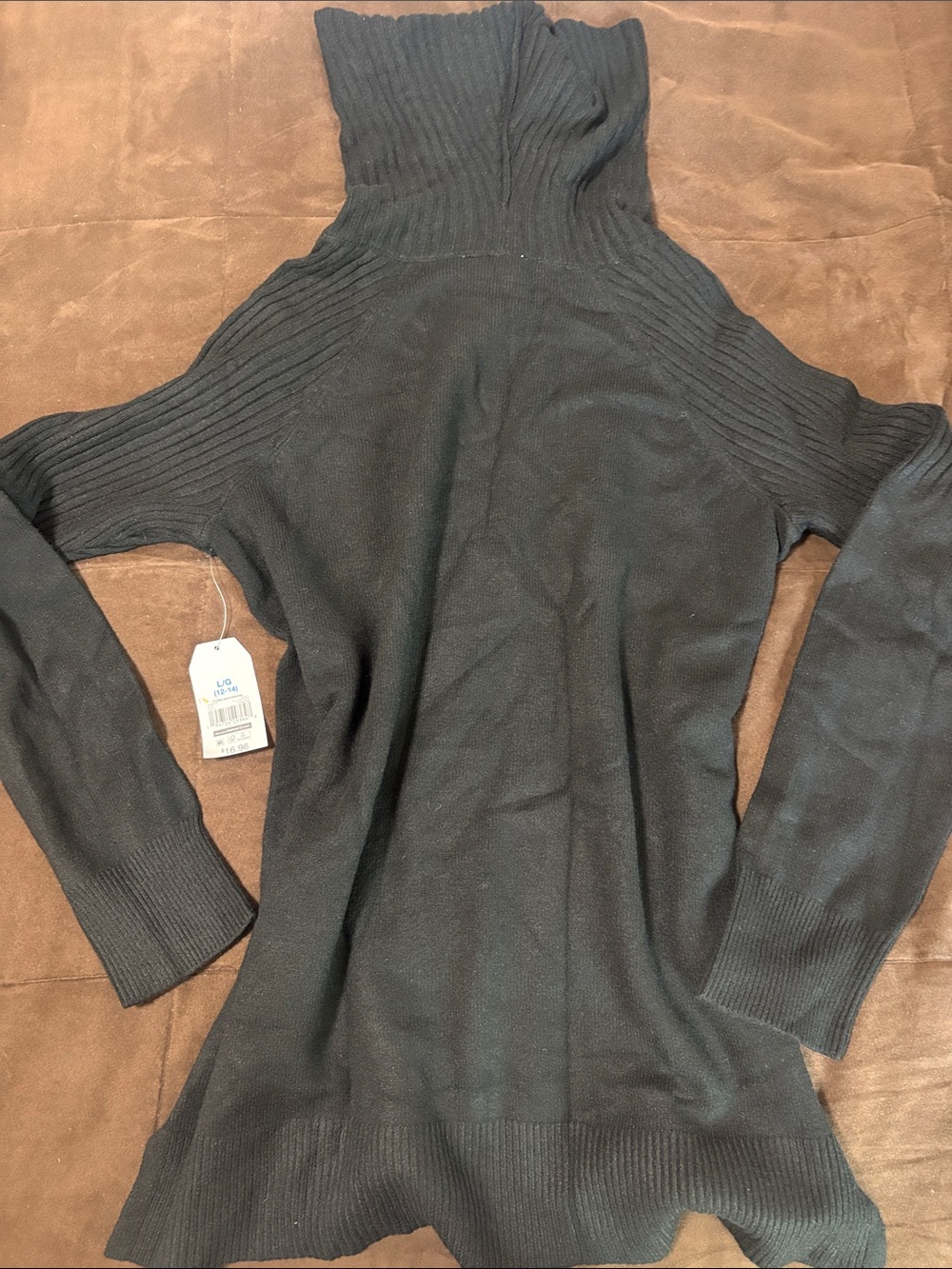Women’s Black Turtleneck Rib-Detail Sweater